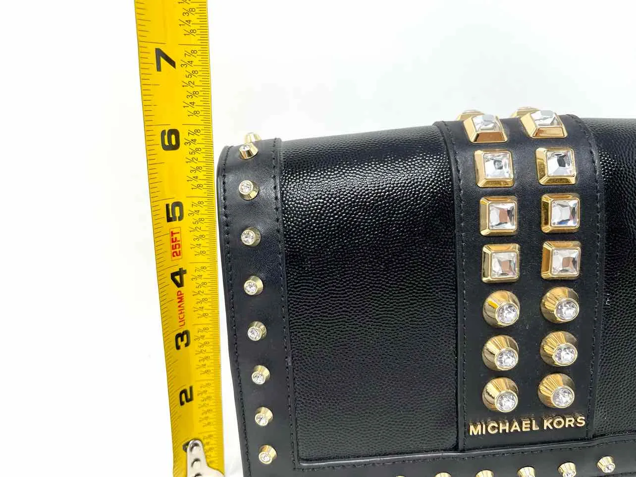 Michael Michael Kors Size Black/Gold Studded Leather Designer Crossbody Purse