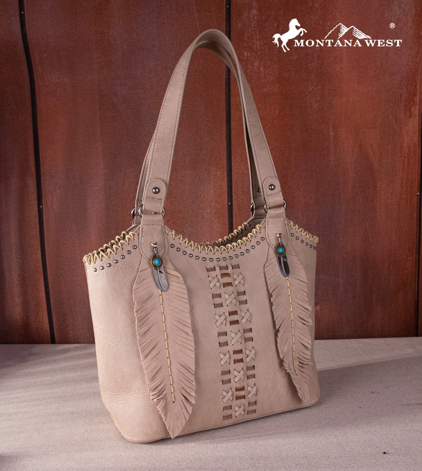 Montana West Feather Whipstitch Tote Bag