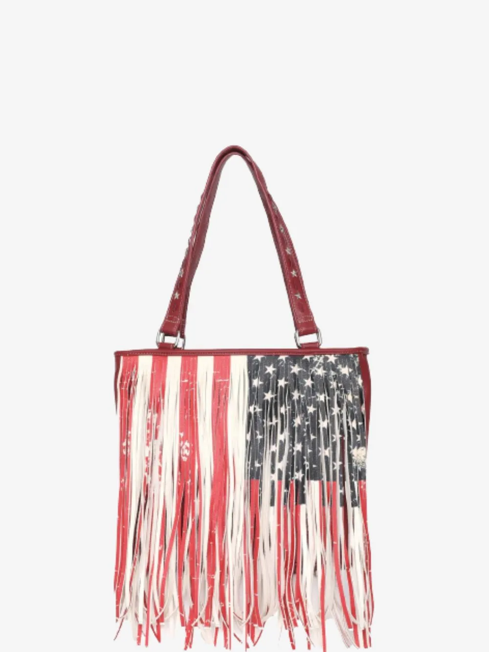 Montana West Fringe American Flag Canvas Tote Bag