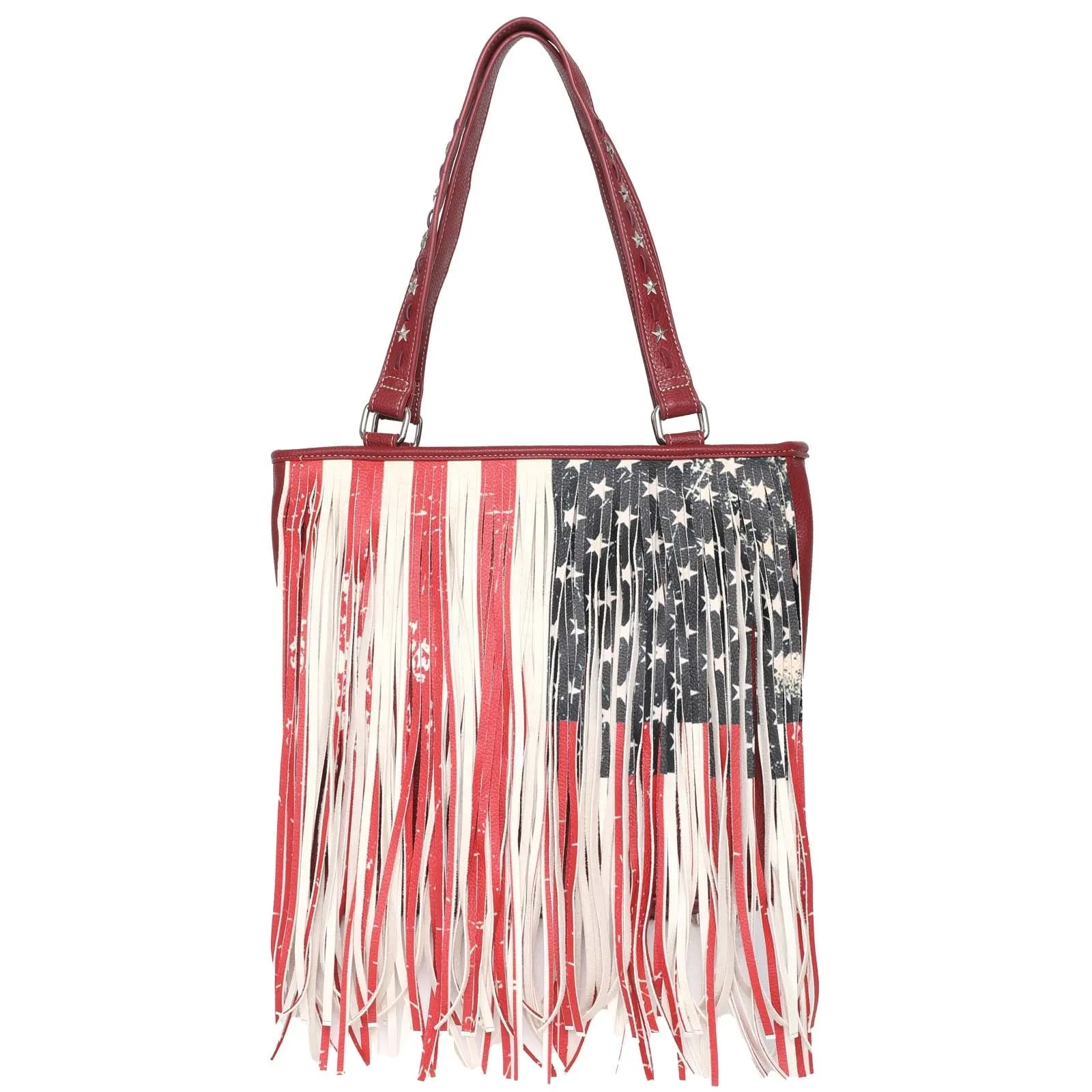 Montana West Fringe American Flag Canvas Tote Bag