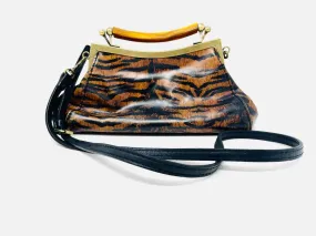 Patricia Nash Tan/Black Tiger Leather Designer Crossbody Purse