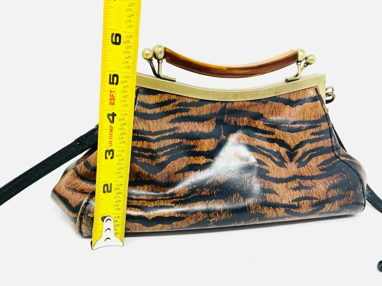 Patricia Nash Tan/Black Tiger Leather Designer Crossbody Purse