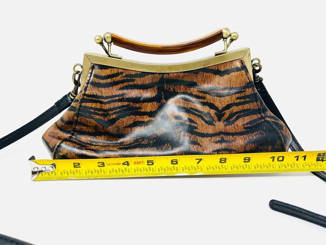 Patricia Nash Tan/Black Tiger Leather Designer Crossbody Purse