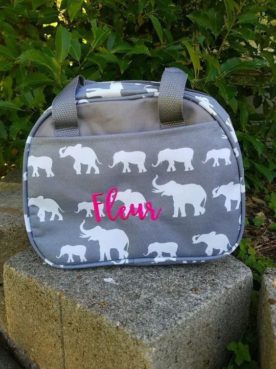 Personalized Lunch bag Grey Elephants