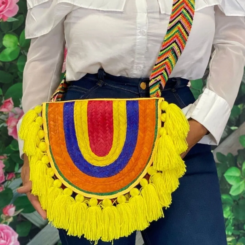 Rainbow Yellow Mexican Palm Purse with tassels