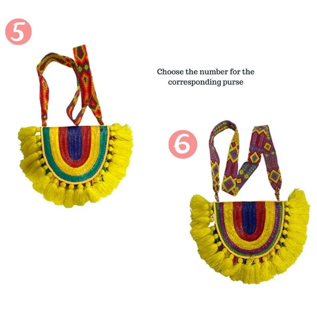 Rainbow Yellow Mexican Palm Purse with tassels