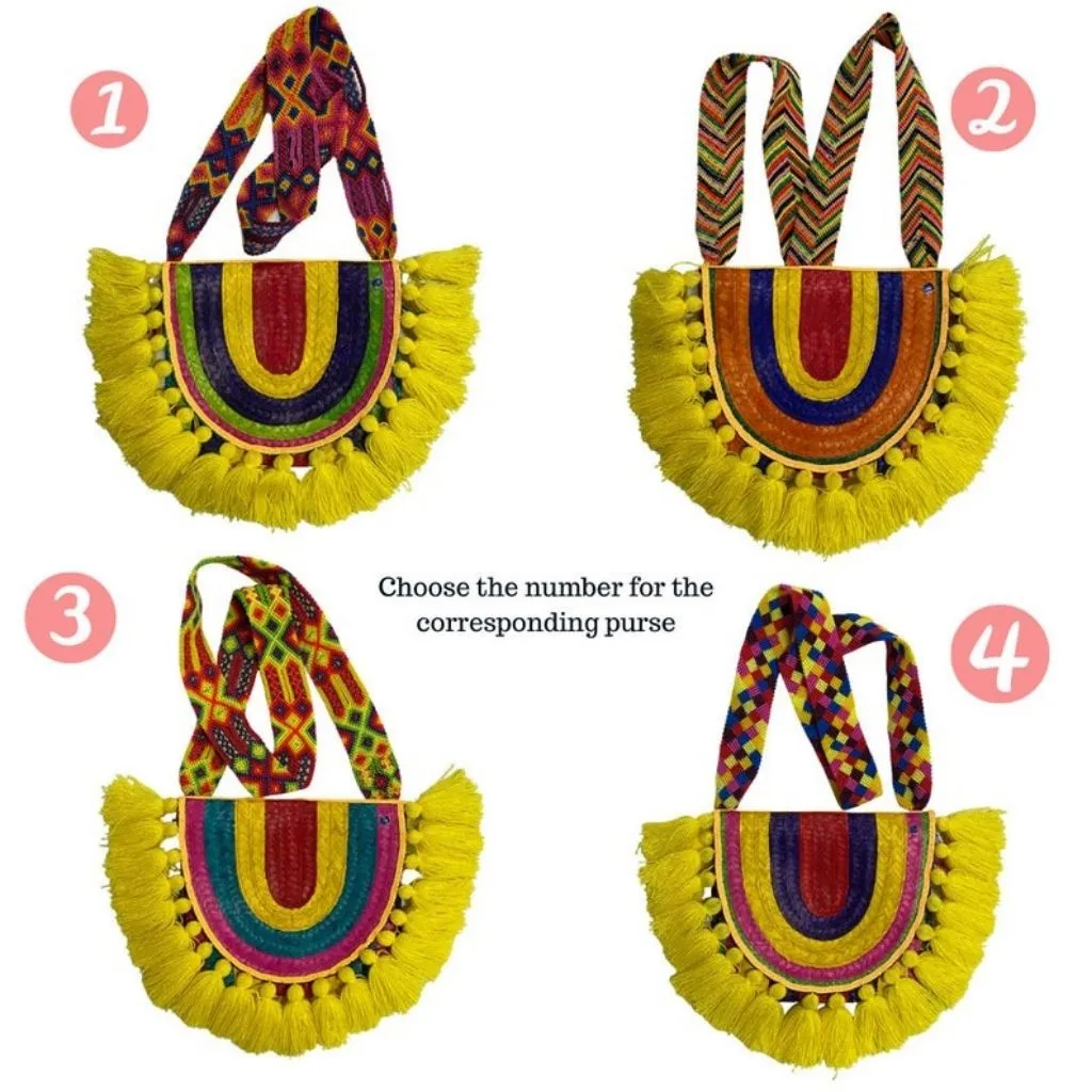 Rainbow Yellow Mexican Palm Purse with tassels