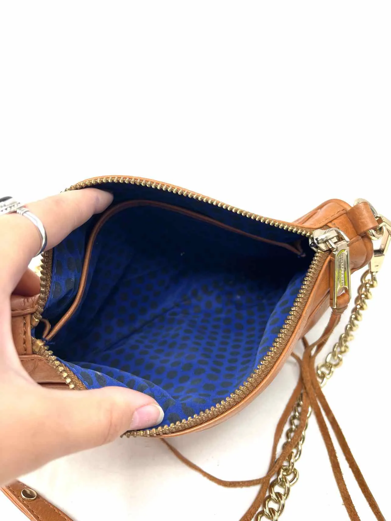 Rebecca Minkoff Tan/Gold Embellished Leather Designer Crossbody Purse