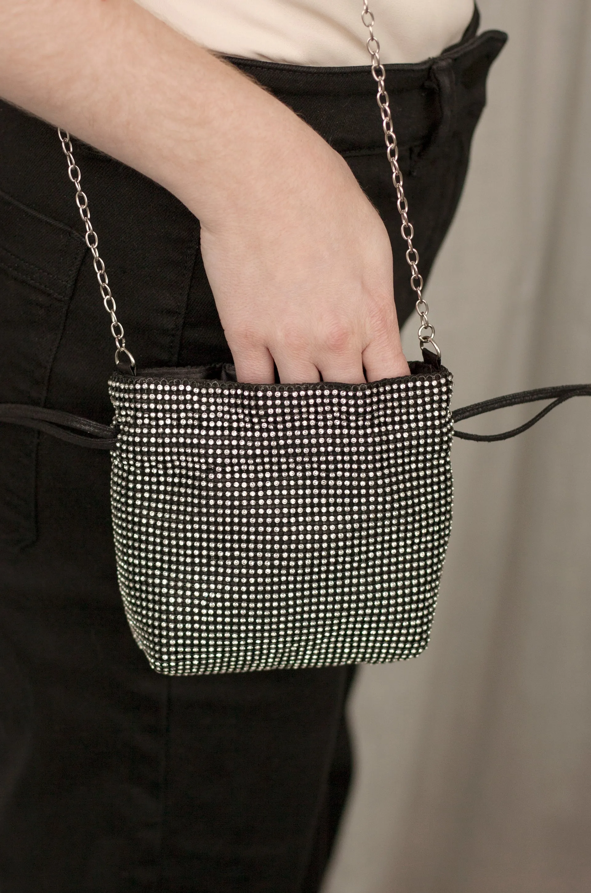 Rhinestone Mini Bag in Black & Silver