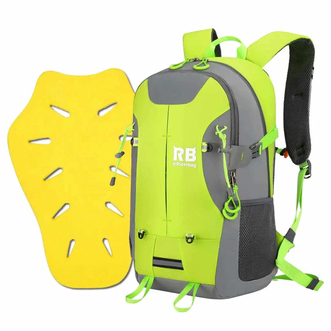 Riderbag Motorcycle Backpack Combo Hi Vis Green 35L   ce level 2 back protector