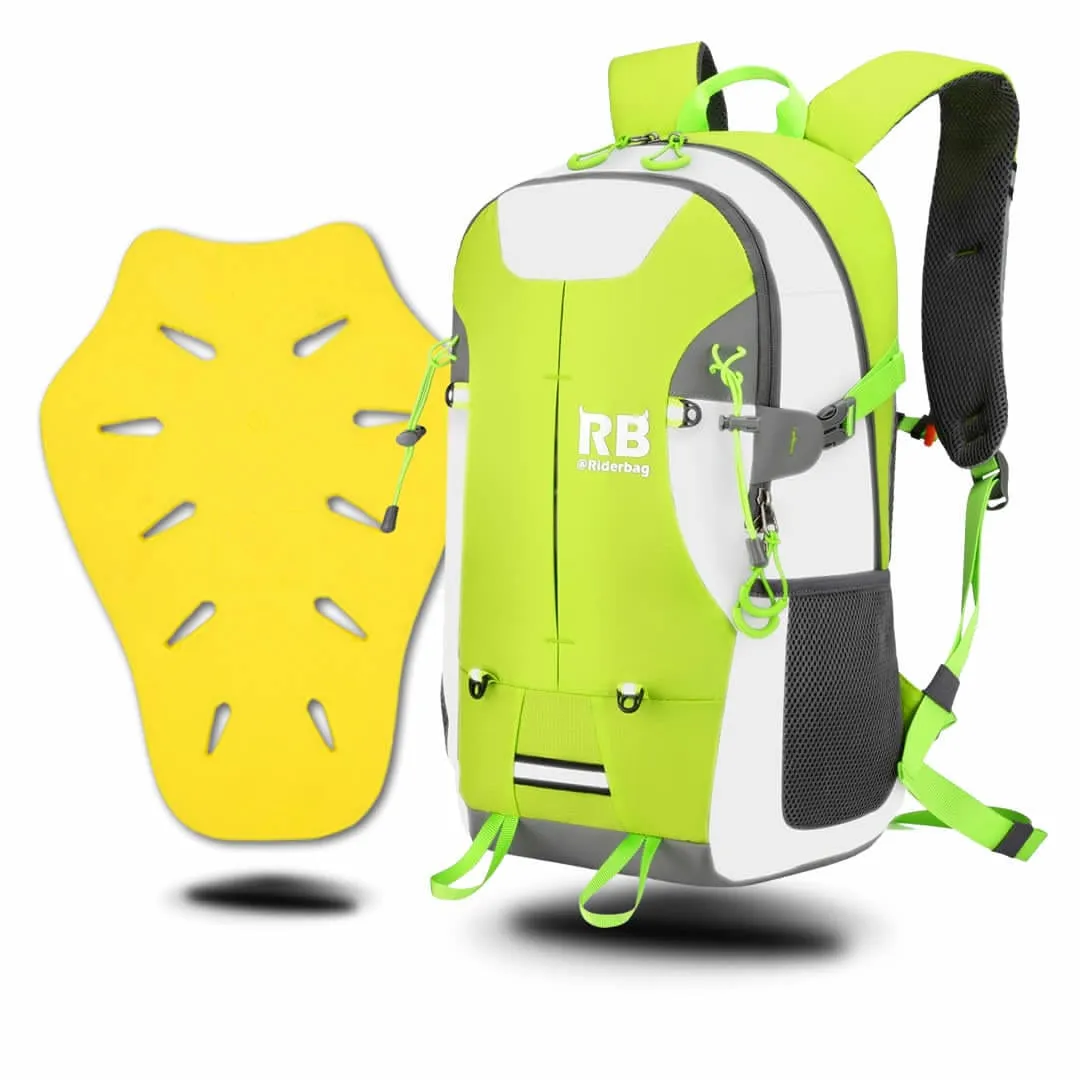 Riderbag Motorcycle Backpack Combo Hi Vis Green 35L   ce level 2 back protector