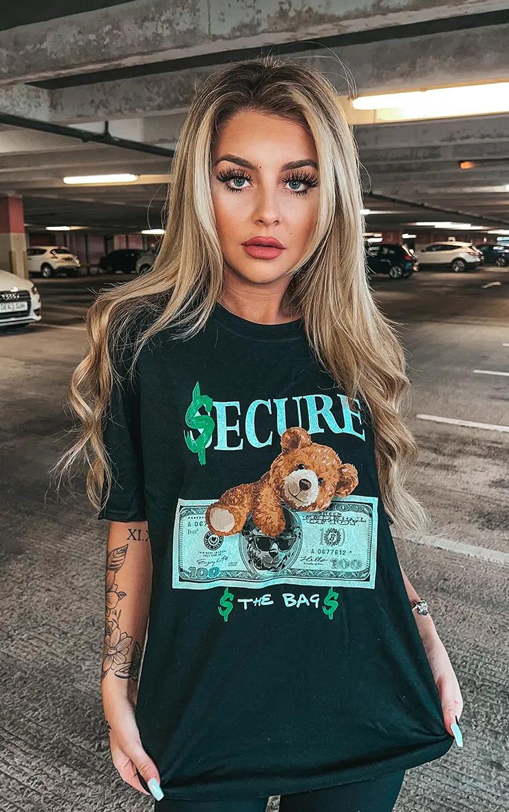 Secure The Bag Bear Black T-Shirt