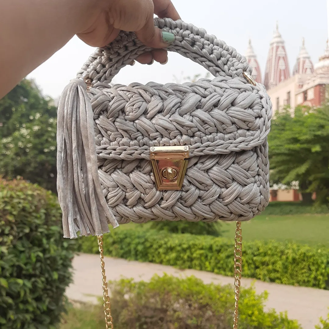 Shiroli Handmade Designer Metallica Grey Bag