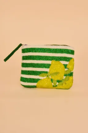 Stripes and Lemon Bead Purse - Green, White and Yellow