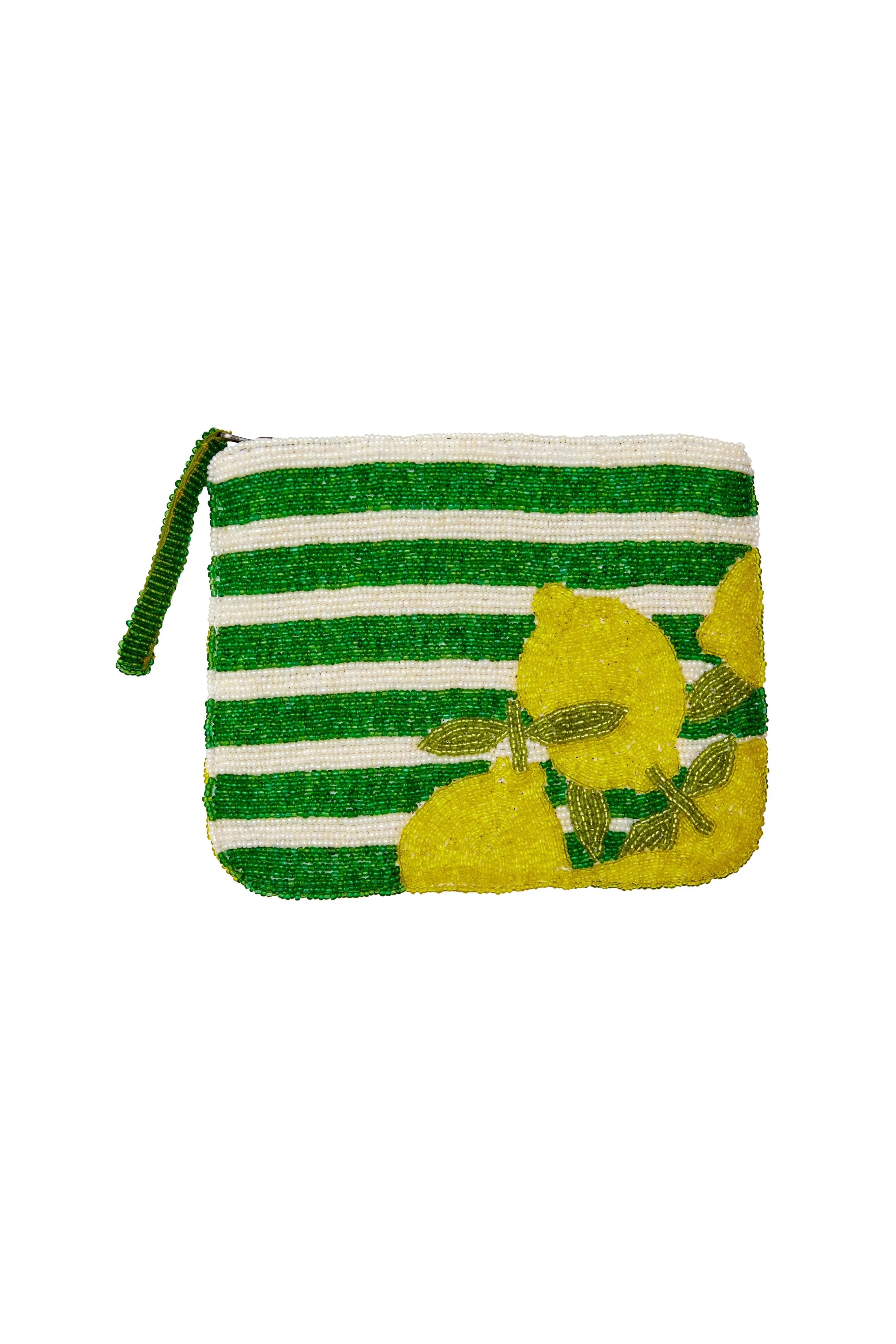 Stripes and Lemon Bead Purse - Green, White and Yellow