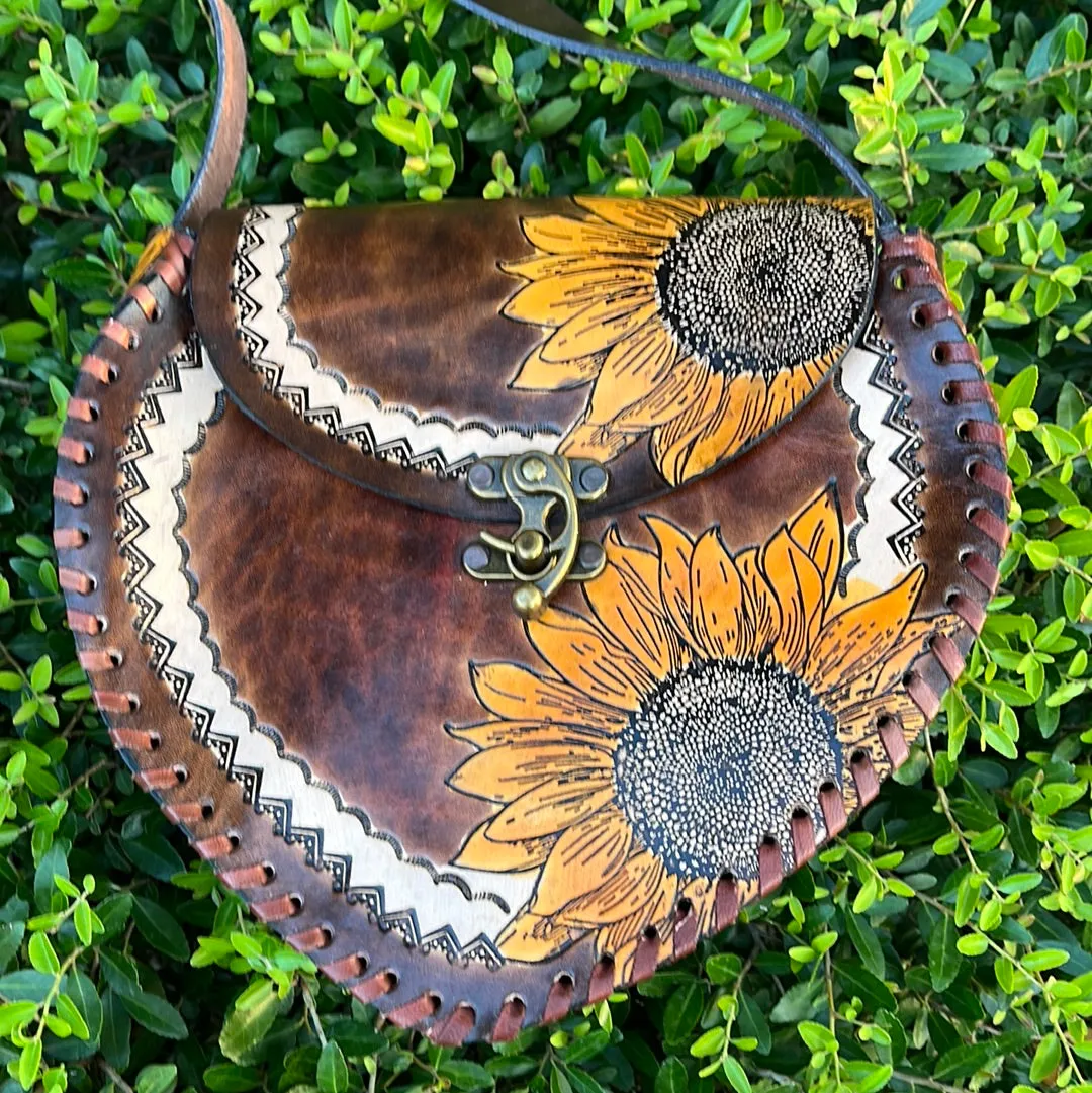 Sunflower/heart leather purse