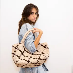 Woven Neoprene Large Tote - Beige/Brown